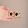 Black baroque pearl oval stud earrings gold tone sterling silver posts JeevaFashions