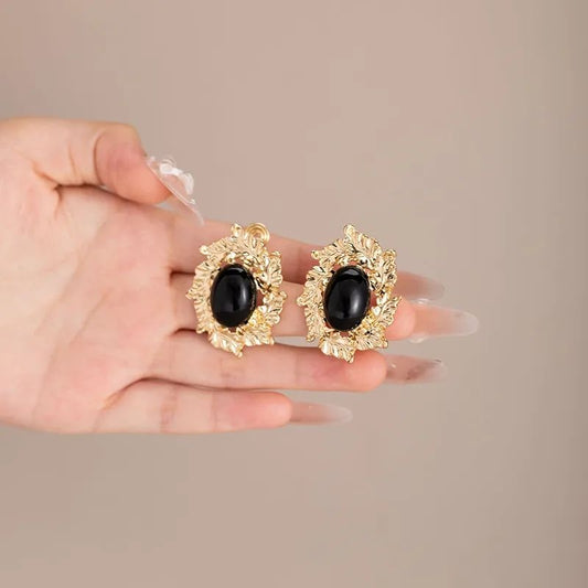 Black baroque pearl oval stud earrings gold tone sterling silver posts JeevaFashions