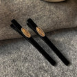 Black velvet hair pin vintage gold oval badge barrette for women JeevaFashions