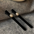 Black velvet pearl hair pin gold bead edge barrette for women JeevaFashions