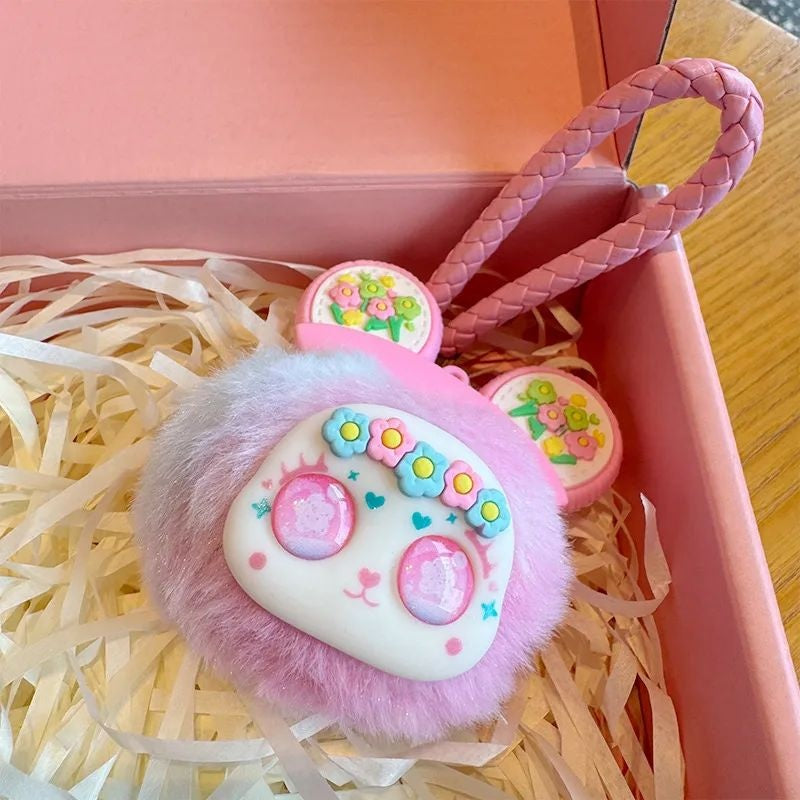 Blossom panda plush pompom keychain and bag charm – cute kawaii accessory for women and girls by JeevaFashions