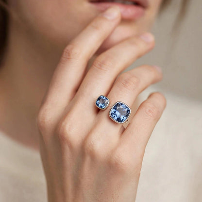 Blue crystal open ring festive wear silver band for women at JeevaFashions