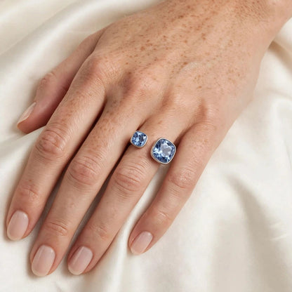 Silver dual stone crystal ring lifestyle shot for women at JeevaFashions