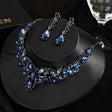 Black ink blue diamond crystal statement necklace and chandelier earring set – bold party jewellery for women