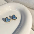 Blue heart stud earrings cute minimal gold for women JeevaFashions