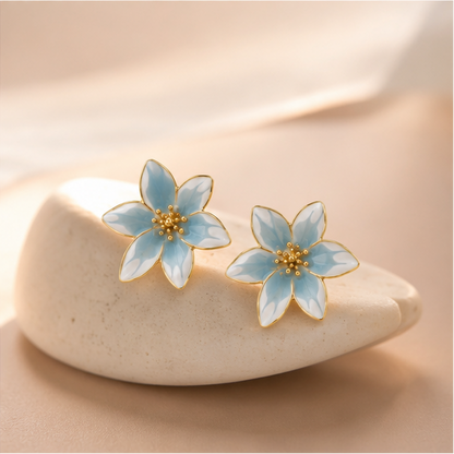 Blue and white lily earrings for weddings and sangeet JeevaFashions