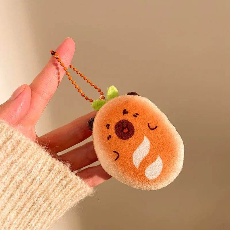 Blushing persimmon plush fruit charm bag accessory JeevaFashions