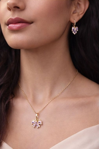 Pink crystal bow pendant necklace for Indian wedding and festive wear