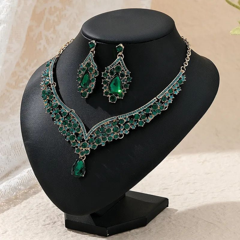 bridal necklace set green -jeevafashions