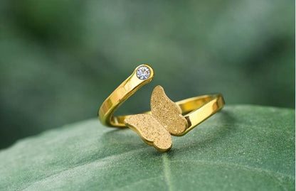 Butterfly adjustable ring for women gold crystal open ring JeevaFashions