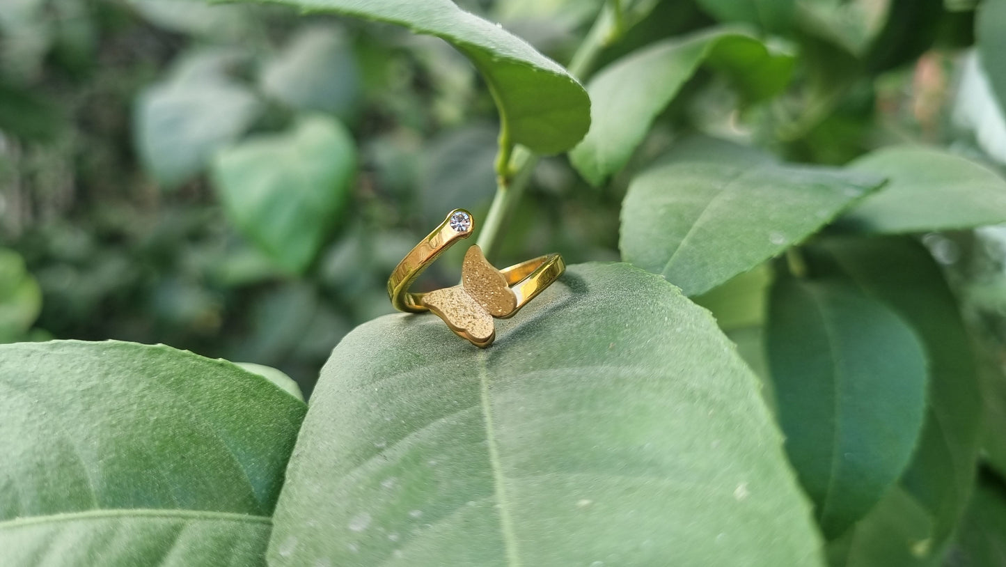 Butterfly adjustable ring crystal accent detail JeevaFashions