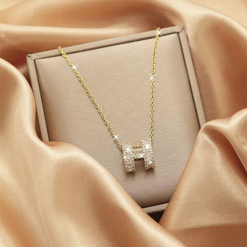 Zircon H letter titanium steel necklace for women JeevaFashions