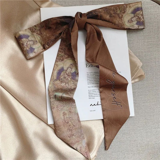 Classic muse silk-feel artistic skinny scarf hair ribbon JeevaFashions