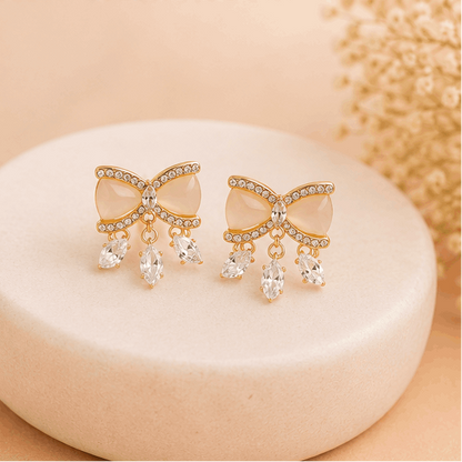 Crystal bow stud earrings with enamel finish and crystal drops – party wear and gifting earrings for Indian women – Diwali and festive occasions