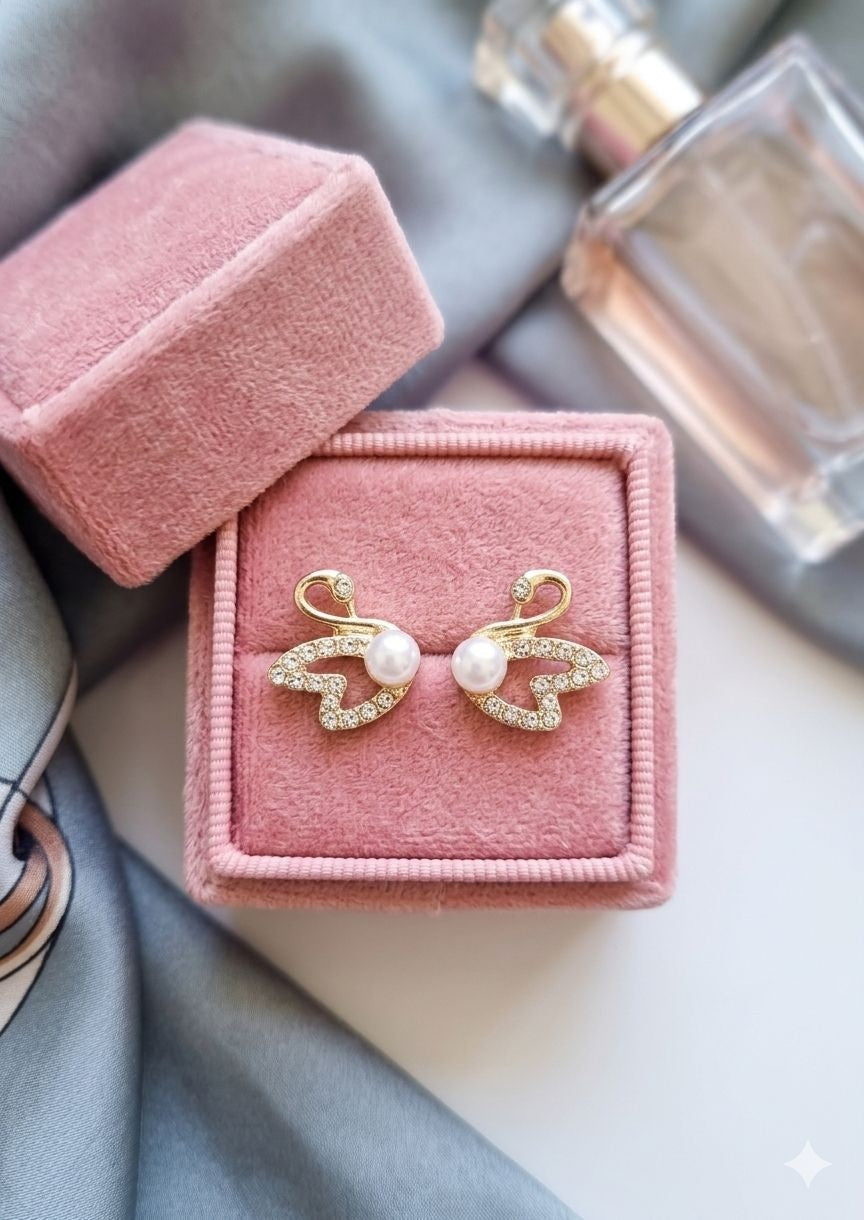 Crystal swan earrings close up detail JeevaFashions