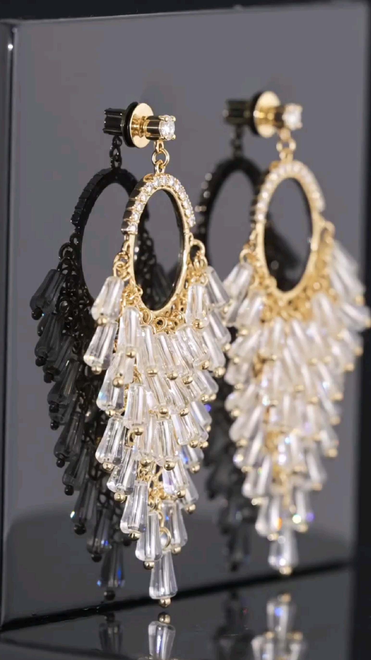 Crystal tassel drop earrings with gold-tone rhinestone hoop – lightweight chandelier earrings for lehenga and festive wear