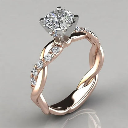 Crystal twisted band statement ring rose gold tone for women JeevaFashions