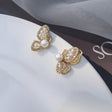 CZ pearl butterfly stud earrings gold tone for women JeevaFashions