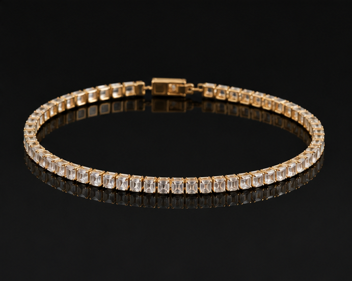 Clear CZ rectangle stone tennis bracelet in 18K gold plated stainless steel – anti-tarnish waterproof bracelet for women