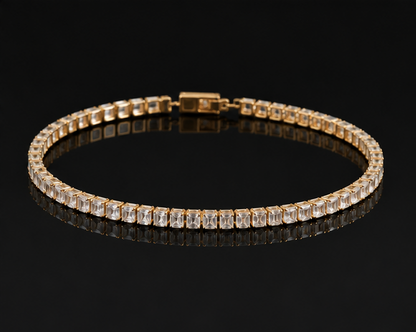 Clear CZ rectangle stone tennis bracelet in 18K gold plated stainless steel – anti-tarnish waterproof bracelet for women