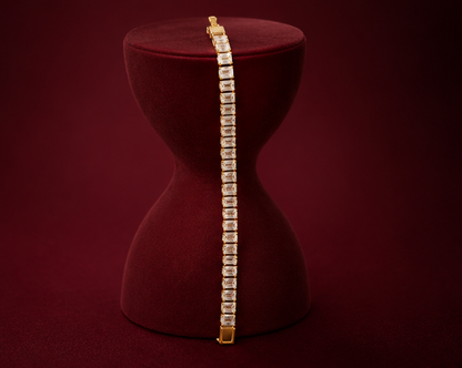 18K gold plated stainless steel CZ tennis bracelet with rectangle stones – travel and occasion wear jewellery for Indian women