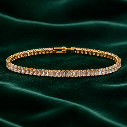 Rectangle CZ stone tennis bracelet gold plated stainless steel – waterproof daily wear bracelet for women India