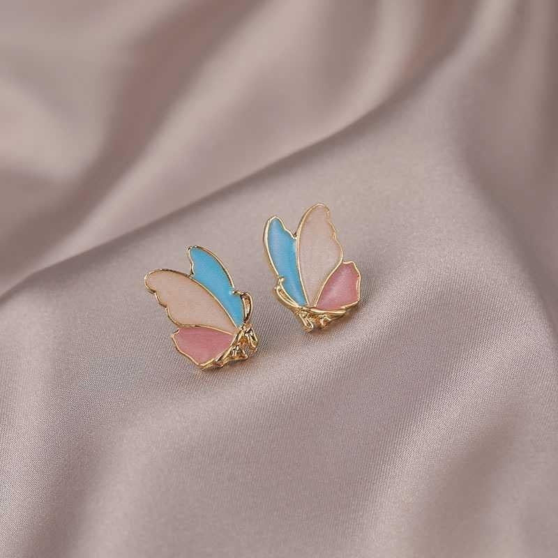 dainty butterfly enamel earrings tricolour pastel gifting women JeevaFashions