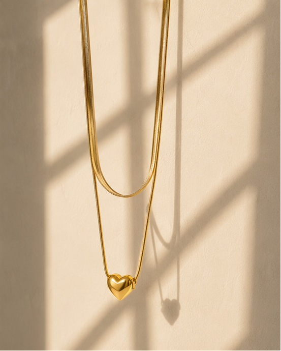 Double layer heart necklace in stainless steel – sober party wear jewellery for Indian women