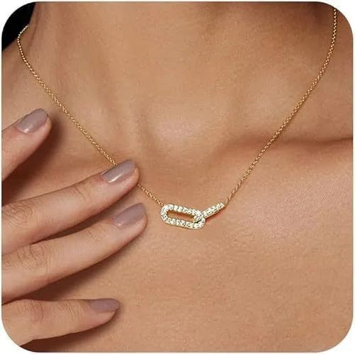 Double oval ring-to-ring pendant necklace minimalist chain JeevaFashions
