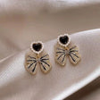 Elegant pearl heart bow drop earrings for women JeevaFashions