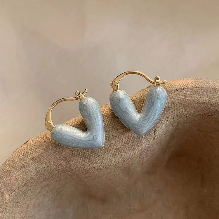 Enamel heart hoop earrings blue white gold plated anti-tarnish for women JeevaFashions
