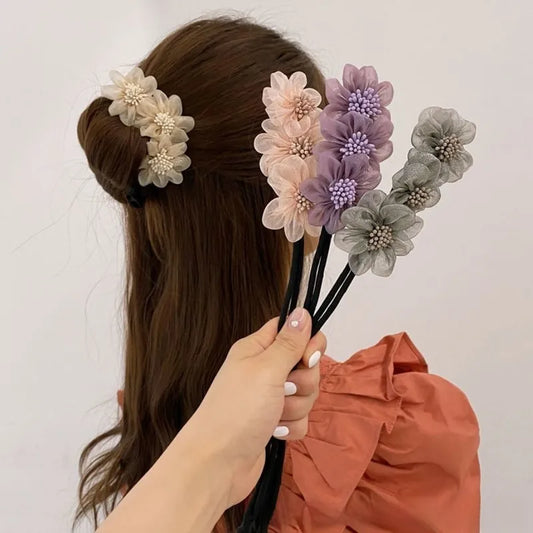 Floral bun curler stick close up detail JeevaFashions