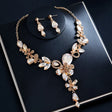 Floral crystal bridal jewellery set CZ necklace and drop earrings gold-tone wedding for women JeevaFashions