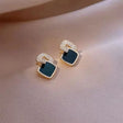 Geometric gold enamel stud earrings for women – black square Korean-style daily wear studs by JeevaFashions