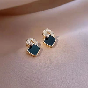 Geometric Gold Enamel Stud Earrings For Women