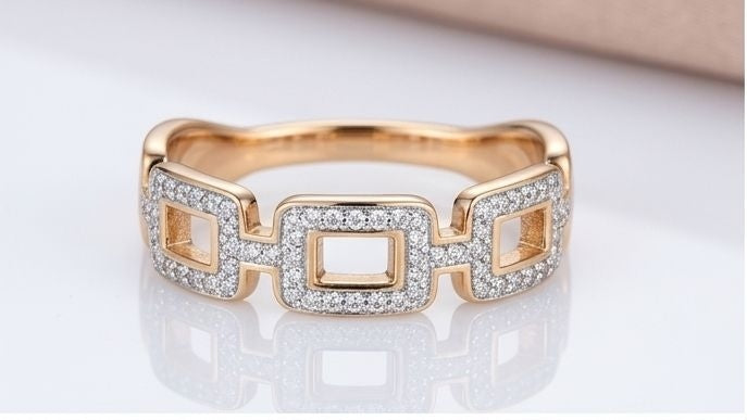 Geometric link ring with crystal detailing JeevaFashions