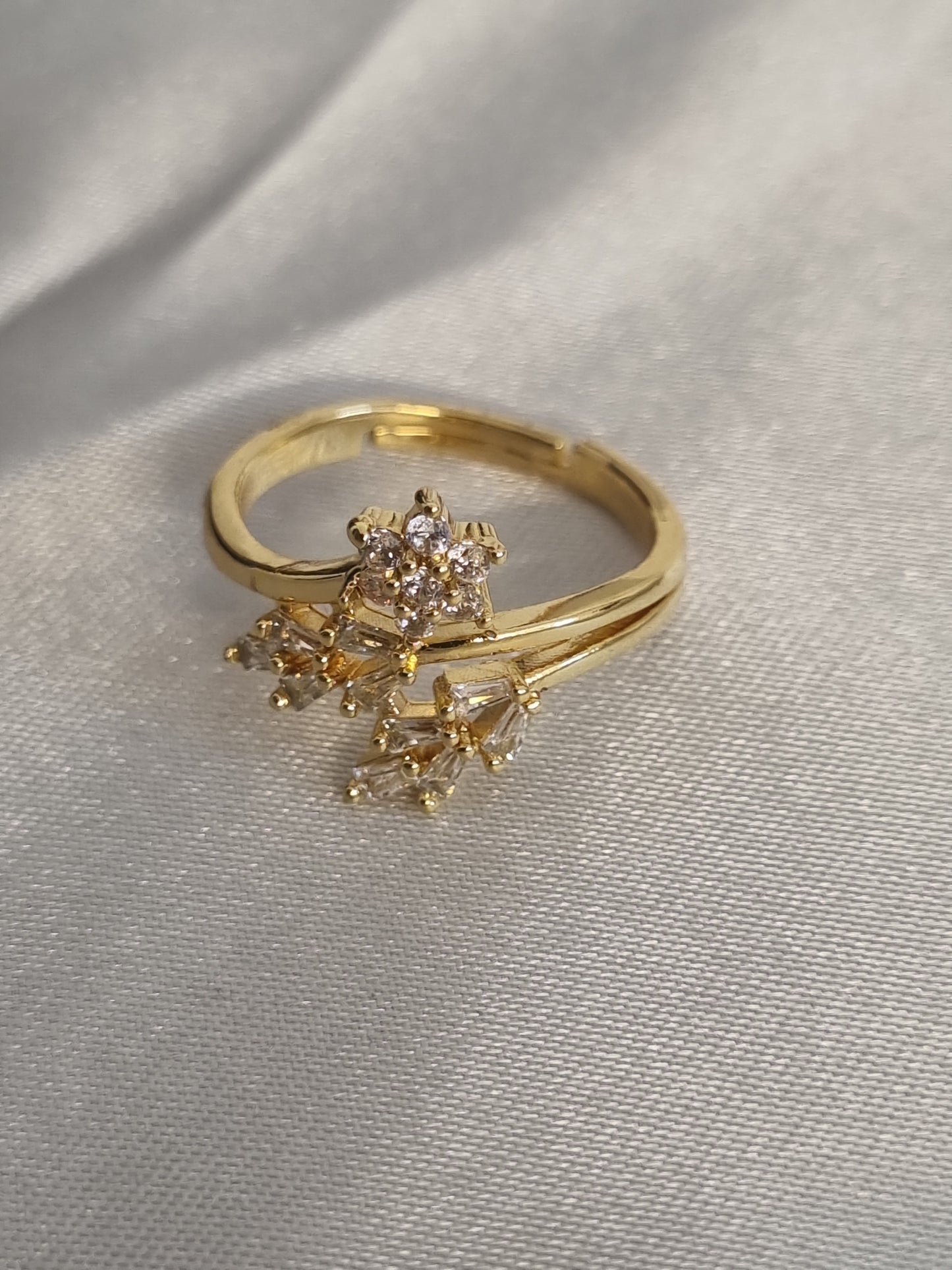 Gold adjustable ring styled on hand JeevaFashions