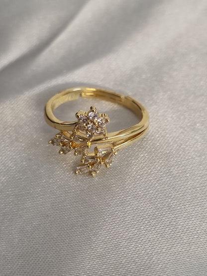 Gold adjustable ring styled on hand JeevaFashions