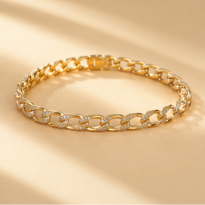 Gold chain bracelet with CZ stones for women – twist link design, anti-tarnish gold plated festive jewellery by JeevaFashions