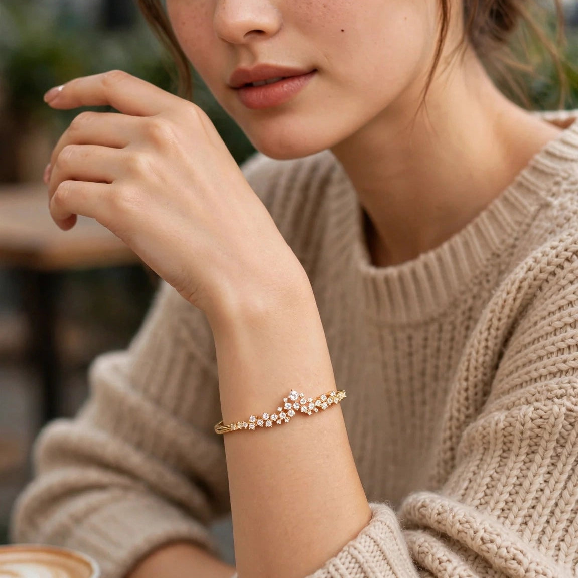 Gold openable kada bangle with centre CZ crystal for festive wear at JeevaFashions