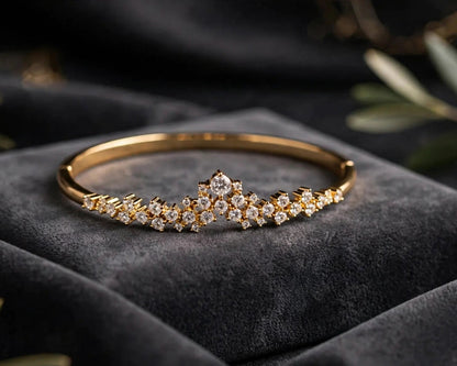 Gold CZ bangle bracelet on ivory silk, anti-tarnish jewellery for women at JeevaFashions