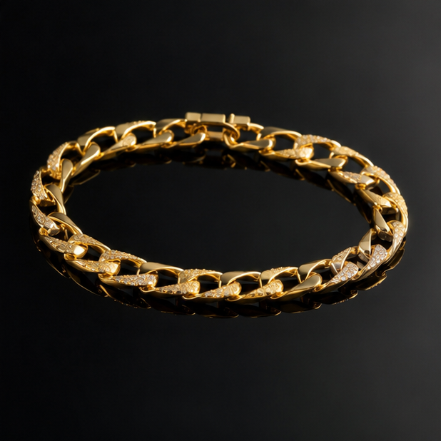 Gold CZ chain bracelet styled with Indian festive outfit – bridal bracelet for lehenga and saree by JeevaFashions