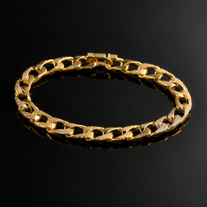 Gold CZ chain bracelet styled with Indian festive outfit – bridal bracelet for lehenga and saree by JeevaFashions