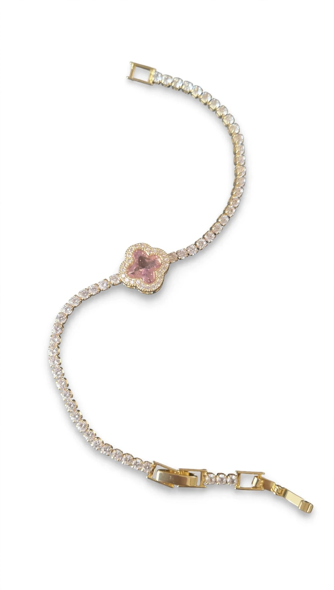 Gold plated CZ tennis bracelet clasp detail for women JeevaFashions