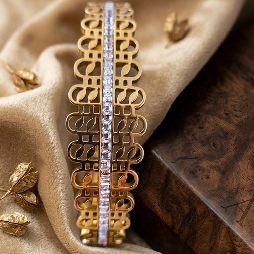 Gold kada bracelet for women with CZ crystals gold-plated finish