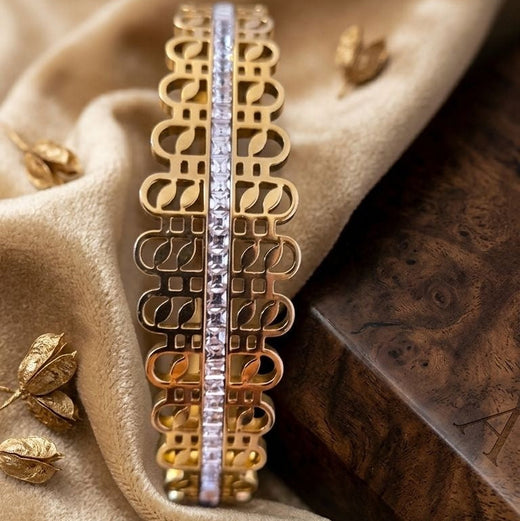 Gold kada bracelet for women with CZ crystals gold-plated finish
