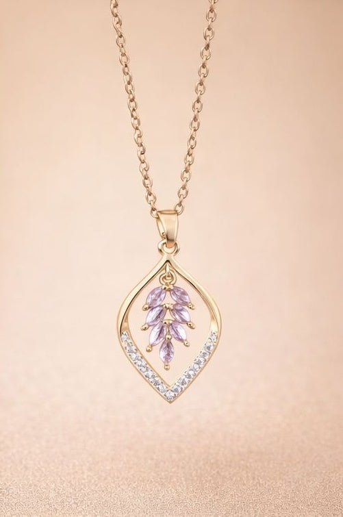 gold necklace pendant pink gemstones