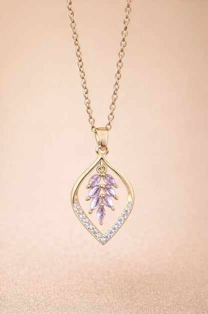 gold necklace pendant pink gemstones
