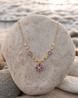 gold necklace with purple stones floral style - jeevafashions