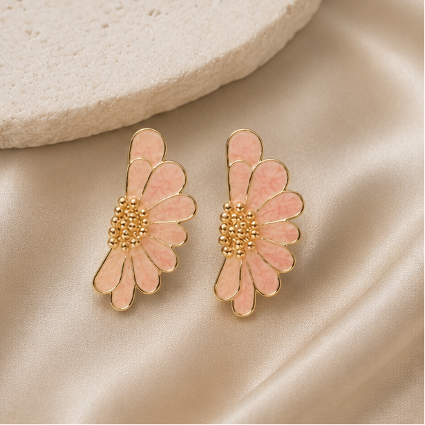 Gold tone oversized daisy earrings for weddings JeevaFashions